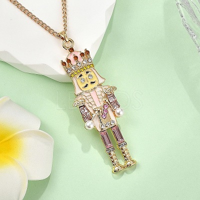 Alloy Enamel Christmas Nutcracker Pendant Necklaces NJEW-L048-01G-02-1