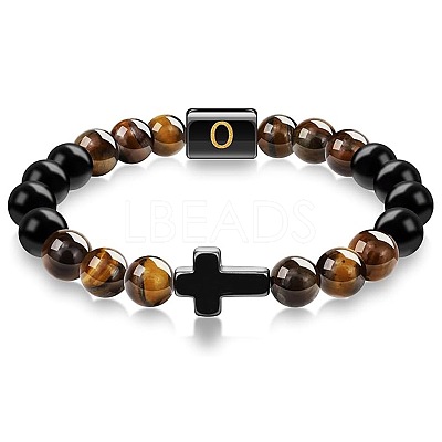 8MM Natural Tiger Eye and Matte Black Obsidian Round Beaded Stretch Bracelets SL9862-15-1