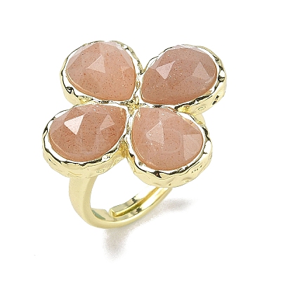 Natural Sunstone Faceted Adjustable Finger Rings for Women RJEW-A092-01G-07-1