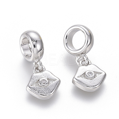 Brass Micro Pave Clear Cubic Zirconia European Dangle Charms ZIRC-G153-02P-1