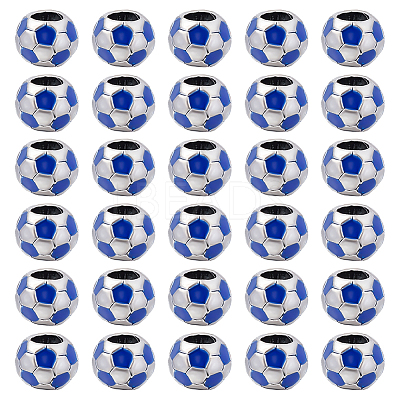 30Pcs Large Hole FootBall/Soccer Ball Alloy Enamel European Beads MPDL-ME0001-06B-1