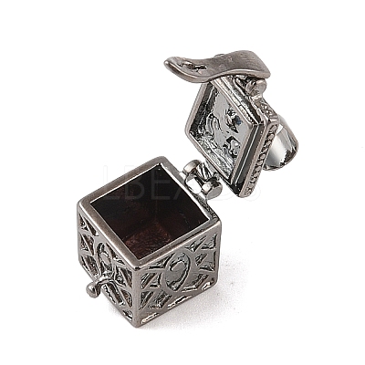 Carved Cuboid Rack Plating Brass Prayer Box Pendants KK-L101-28B-1