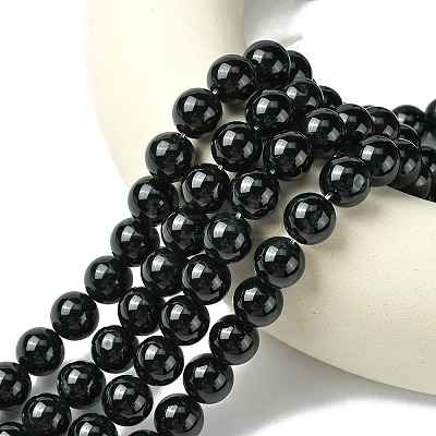 Natural Black Onyx Round Beads Strand G-L087-12mm-01-1