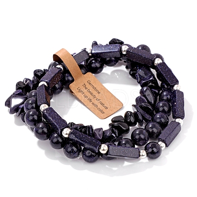 3Pcs Synthetic Blue Goldstone Bead Bracelet Sets for Men PW-WG3CBCD-07-1