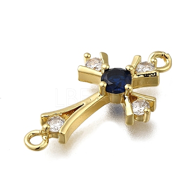 Brass Blue Cubic Zirconia Cross Connector Charms ZIRC-I070-012G-1