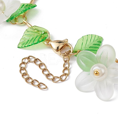 5Pcs 5 Color Flower Acrylic & Glass Pearl Charm Bracelets Set BJEW-JB10054-S-1