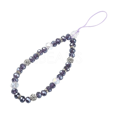 Rondelle Glass & Polymer Clay Rhinestone Beads Phone Hand Strap Chains HJEW-YW0001-05A-1