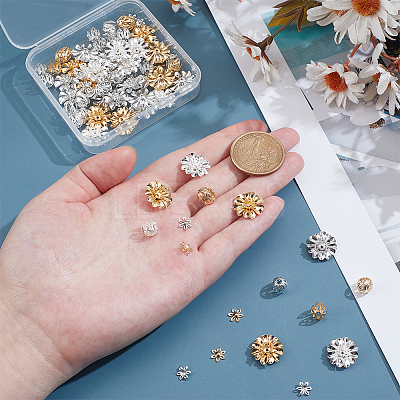 90Pcs 9 Styles Brass Bead Caps Sets KK-ME0001-91-1