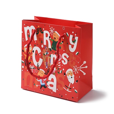 Christmas Santa Claus Print Paper Gift Bags with Nylon Cord Handle CARB-K003-01C-01-1