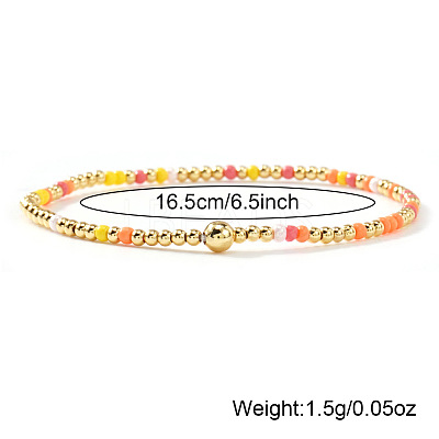 Bohemian Glass Seed Bead & Brass Beads Stretch Bracelets for Women DR1565-8-1