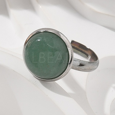 Half Round Natural Green Aventurine Finger Rings RJEW-M062-01P-21-1