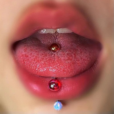 304 Stainless Steel with Acrylic Round Ball Straight Barbell Tongue Rings FS-WG99CB2-07-1