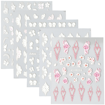5Pcs 5 Styles Flower & Butterfly PET Nail Art Stickers MRMJ-SP0001-16-1