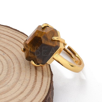 Hexagon Natural Tiger Eye Finger Rings RJEW-B113-02G-05-1