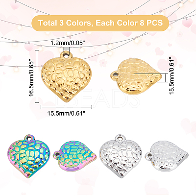 24Pcs 3 Colors 304 Stainless Steel Pendants STAS-DC0010-66-1