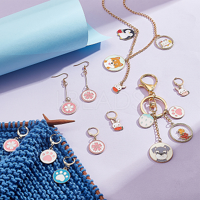 Alloy Enamel Sakura/Paw Print/Rabbit Pendant Locking Stitch Markers HJEW-PH01893-1