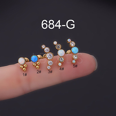 316 Surgical Stainless Steel & Synthetic Opal Flat Round Internally Threaded Labrets WGDA6C5-06-1