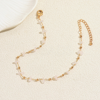 Beach Natural Rose Quartz Chip Beads Brass Anklets for Women GS4287-4-1