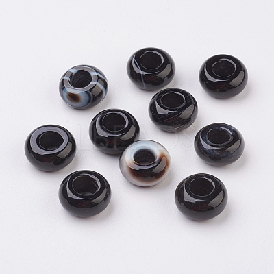 Randomly Mixed Natural Dyed & Heated Black Agate and Banded Agate European Beads G-G740-14x8mm-12-1