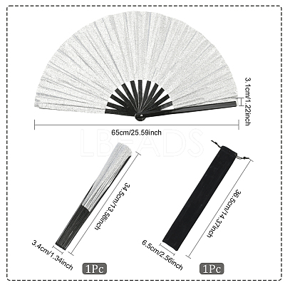 1Pc Bamboo with Oxford Fabric Glitter Powder Folding Fans AJEW-SP0003-77C-1
