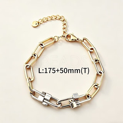 Dou Tone 304 Stainless Steel Paperclip Chain Bracelets WGBC220-01-1
