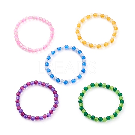 Transparent Acrylic Round Beads Stretch Bracelets for Kids BJEW-JB06505-1