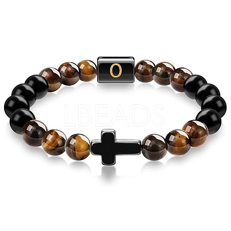 8MM Natural Tiger Eye and Matte Black Obsidian Round Beaded Stretch Bracelets SL9862-15-1