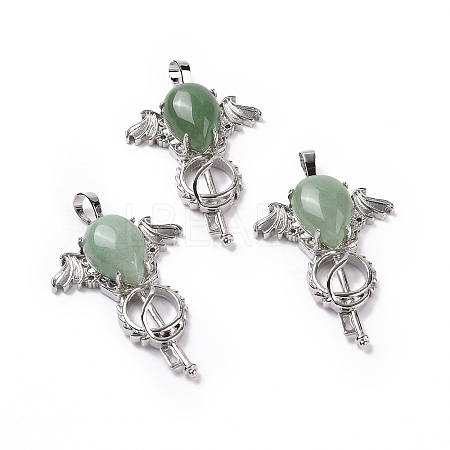 Natural Green Aventurine Teardrop Pendants G-P496-03P-23-1