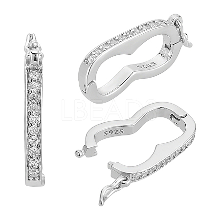 Anti-Tarnish   3Pcs Sterling Silver Cubic Zirconia Twister Clasps STER-PH0001-58-1