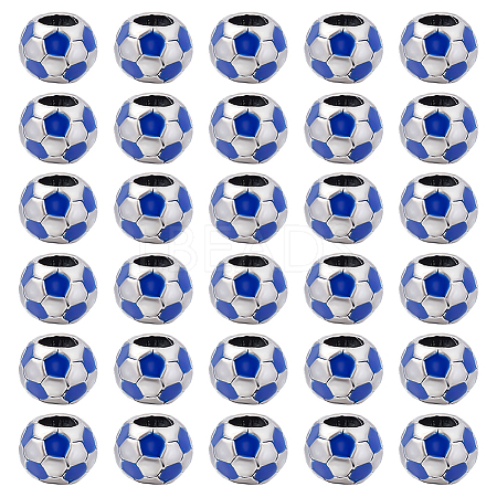 30Pcs Large Hole FootBall/Soccer Ball Alloy Enamel European Beads MPDL-ME0001-06B-1