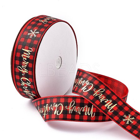 20 Yards Merry Christmas Printed Polyester Grosgrain Ribbons OCOR-K005-02B-1