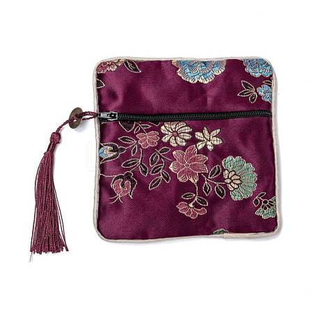 Chinese Brocade Tassel Zipper Jewelry Bag Gift Pouch ABAG-F005-06-1