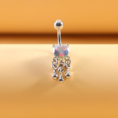 316L Surgical Stainless Steel Colorful Cubic Zirconia Heart Curved Barbell Dangle Belly Rings WG4CABC-04-1