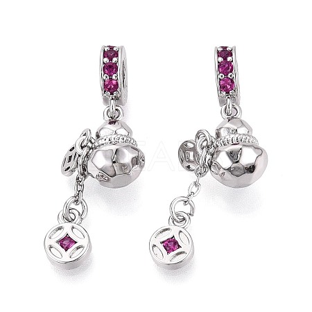 Brass Micro Pave Deep Pink Cubic Zirconia European Dangle Charms KK-N287-18P-1