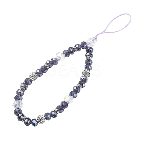 Rondelle Glass & Polymer Clay Rhinestone Beads Phone Hand Strap Chains HJEW-YW0001-05A-1