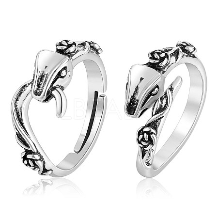2Pcs 2 Style Alloy Snake with Rose Open Cuff Rings Set JR932A-1