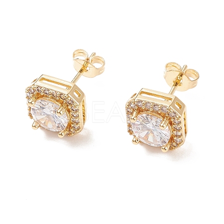Clear Cubic Zirconia Square Stud Earrings EJEW-C029-07G-1