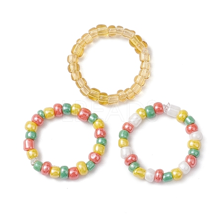 Glass Beads Stretch Rings for Woman RJEW-JR00735-1