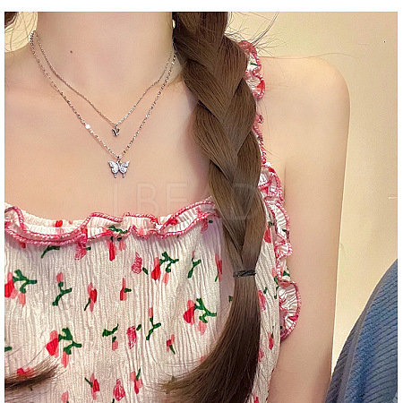 Butterfly Alloy Crystal Rhinestone Pendant Double Layer Necklaces for Women WGB64F3-01-1