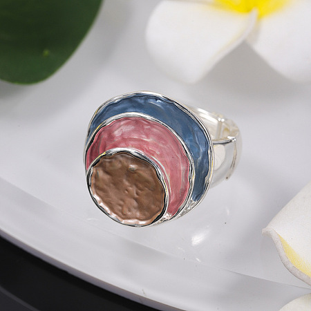 Three Flat Round Zinc Alloy Enamel Stretch Finger Rings WGEE978-06-1