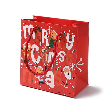 Christmas Santa Claus Print Paper Gift Bags with Nylon Cord Handle CARB-K003-01C-01-1