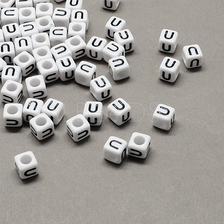 Large Hole Acrylic Letter European Beads SACR-Q103-6mm-01U-1