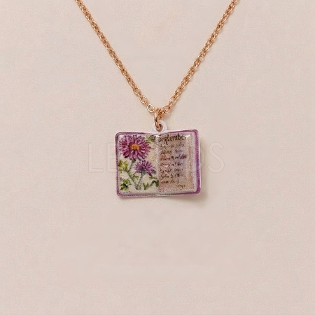 Brass Enamel Book Pendant Necklaces for Women KK-CBAF5B9-01G-09-1
