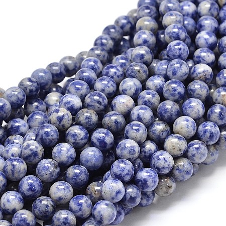 Natural Blue Spot Jasper Round Beads Strands G-P075-12-12mm-1