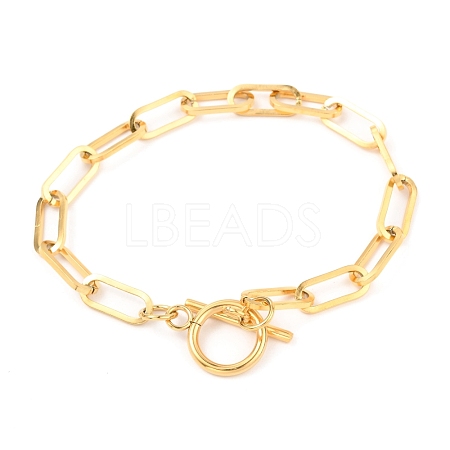 Unisex Vacuum Plating 304 Stainless Steel Paperclip Chain Bracelets X-BJEW-H541-03A-G-1