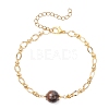 3Pcs Natural Rose Quartz & Tiger Eye & Lapis Lazuli & Brass Link Chain Bracelet Sets BJEW-JB12646-5