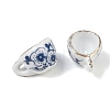 Blue Floral Printed Porcelain Charms with Gold Trim PORC-Z007-06A-2