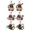 Halloween Theme Alloy Enamel Cat Dangle Stud Earrings with Brass Pins EJEW-JE05308-1