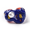 Brass Enamel Twist Open Cuff Ring with Acrylic Pearl for Women RJEW-H105-02-2