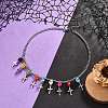 Dyed Synthetic Turquoise Skull with Cross Bib Necklace NJEW-TA00071-2